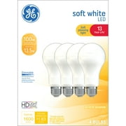GE LED Light Bulbs, 100 Watt, Soft White, A21 Bulbs, Medium Base, Frosted Finish, 13yr, 4pk