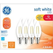 GE LED Light Bulbs, 40 Watt, Soft White, CA11 Bulbs, E12 Candelabra Base, 13yr, 4pk
