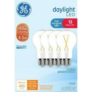 GE LED Light Bulbs, 40 Watts, Daylight, A19 Bulbs, Medium Base, Clear Finish, 13yr, 4pk