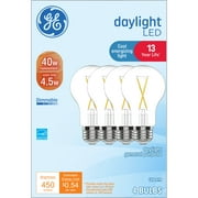 GE LED Light Bulbs, 40 Watts, Daylight, A19 Bulbs, Medium Base, Clear Finish, 13yr, 4pk