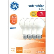 GE LED Light Bulbs, 40 Watts, Soft White, A19 Bulbs, Medium Base, Frosted Finish, 13yr, 4pk