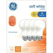 GE LED Light Bulbs, 40 Watts, Soft White, A19 Bulbs, Medium Base, Frosted Finish, 9yr, 4pk