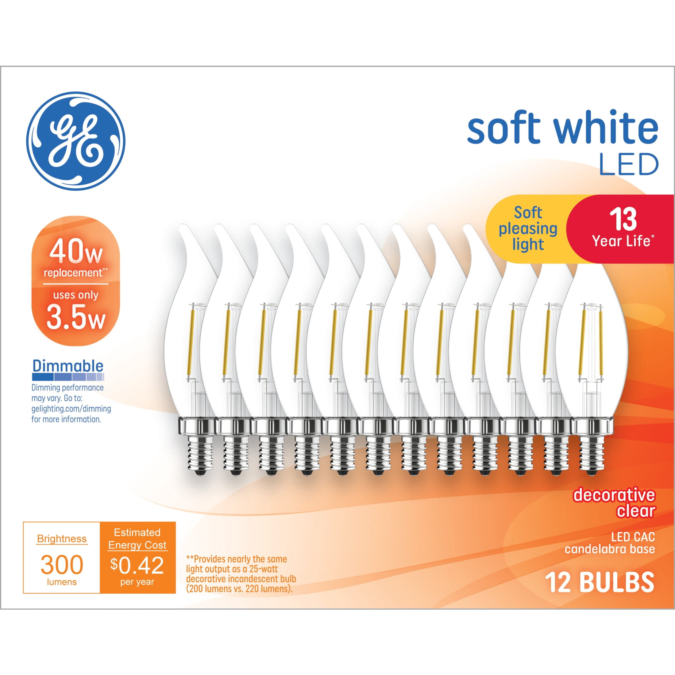 GE Classic LED 25 Watt Replacement, Soft White, CA11 Deco - Candle Bulbs (12-Pack)
