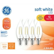 GE LED Light Bulbs, 40 Watt, Soft White, CA11 Bulbs, Small Base, 13yr, 4 pack