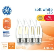 لمبات إضاءة GE LED ، 40 واط ، أبيض ناعم ، لمبات شمعة CA11 ، 13 عامًا ، 4pk