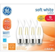 GE LED Light Bulbs, 40 Watts, Soft White, CA11 Candle Bulbs, 13yr, 4pk
