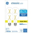 thumbnail image 1 of GE LED Light Bulbs, 60 Watt, Bright White, A19 Bulbs, Medium Base, Clear Finish, 13yr, 4pk, 1 of 8