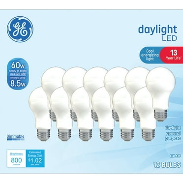 GE LED Light Bulbs, 60 Watt, Daylight, A19 Bulbs, Medium Base, 12pk