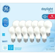 GE LED Light Bulbs, 60 Watt, Daylight, A19 Bulbs, Medium Base, Frosted Finish, 13yr, 12pk