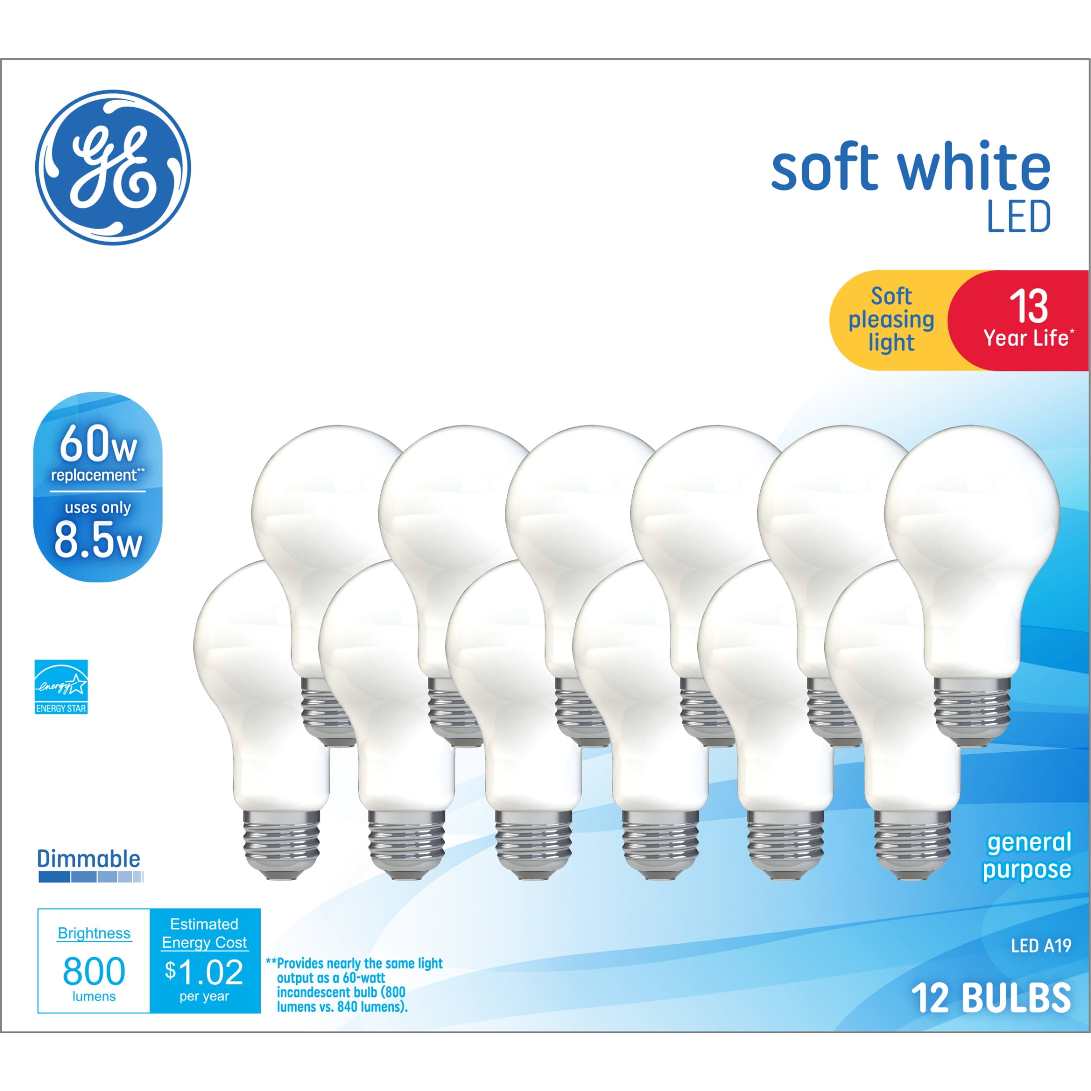 GE LED Light Bulbs, 60 Watt, Soft White, A19 Bulbs, Medium Base