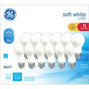 GE LED Light Bulbs, 60 Watt, Soft White, A19 Bulbs, Medium Base, Frosted Finish, 13yr, 12pk