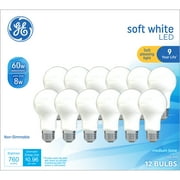 GE LED Light Bulbs, 60 Watt, Soft White, A19 Bulbs, Medium Base, Frosted Finish, 9yr, 12 pack