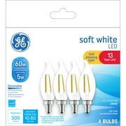 GE LED Light Bulbs, 60 Watt, Soft White, CA11 Bulbs, E12 Candelabra Base, 13yr, 4pk