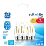GE LED Light Bulbs, 60 Watt, Soft White, CA11 Bulbs, Medium Base, Clear Finish, 13yr, 4pk