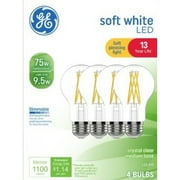 GE LED Light Bulbs, 75 Watt, Soft White, A19 Bulbs, Medium Base, Clear Finish, 13yr, 4 pack