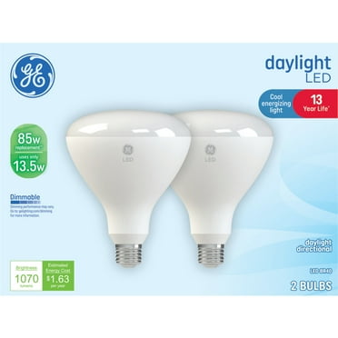 GE LED Light Bulbs, 85 Watt, Daylight, BR40 Floodlights, Medium Base, Frosted Finish, 13yr, 2pk
