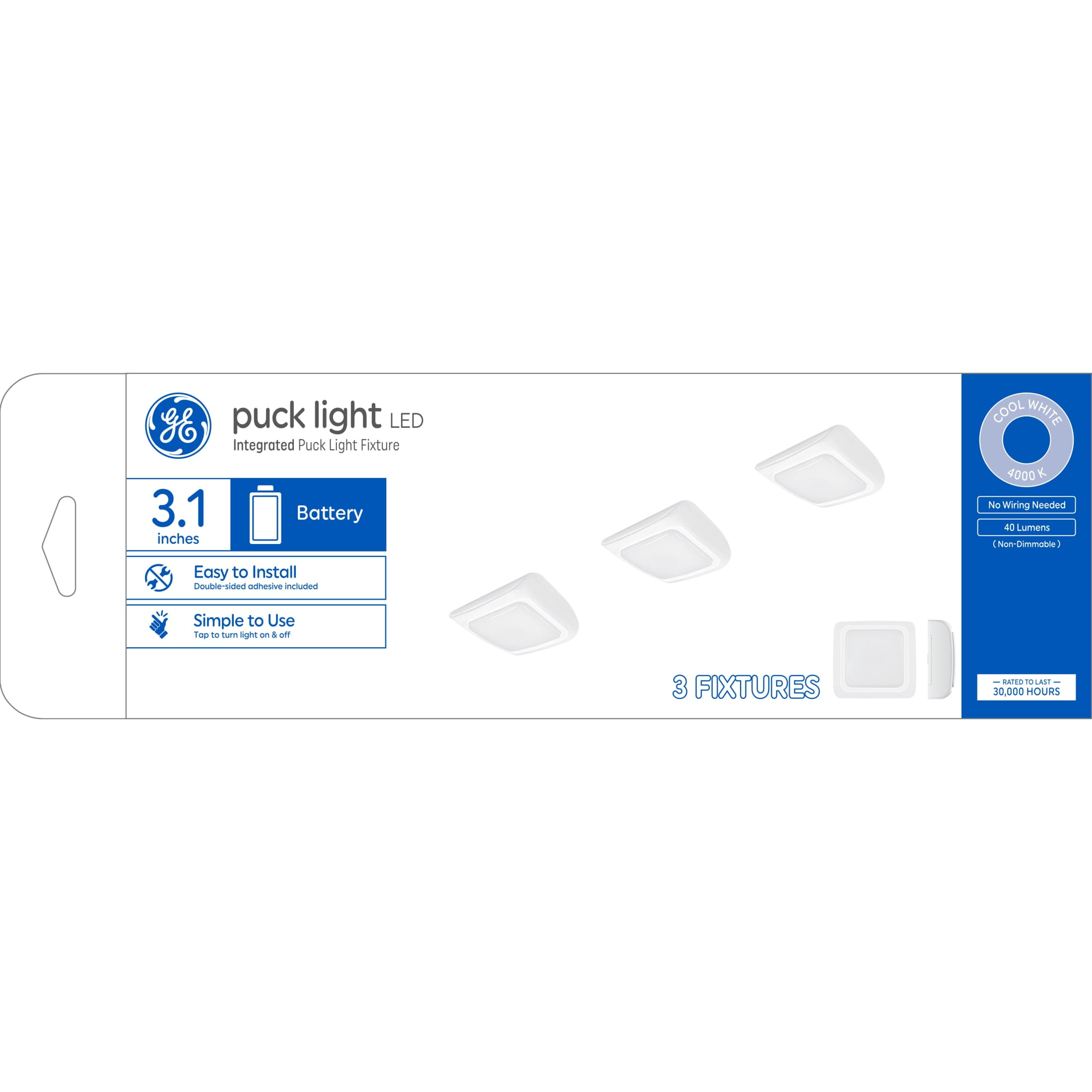 GE LED Puck Lights, Battery Powered, 3.1in, Cool White, 3pk