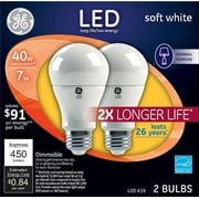 GE LED Soft White Light Bulbs, 6 Watt 40 Watt Equivalent General Purpose A19 Light Bulbs, Medium Base, Dimmable 2 Pack
