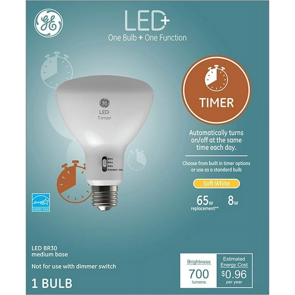 GE LED+ Timer Indoor Floodlight, Soft White, Built in Timer Options, 65 Watt Eqv