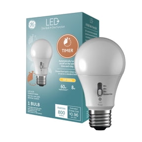 GE LED+ Timer LED Light Bulb, 60 Watt, Soft White, A19 Bulb, Medium Base
