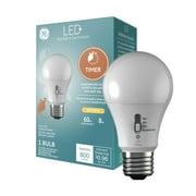 GE LED+ Timer LED Light Bulb, 60 Watt, Soft White, A19 Bulb, Medium Base