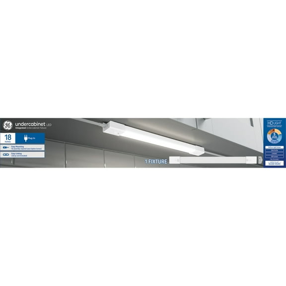 GE 18in LED Undercabinet Light Fixture, Plug-in Integrated Bar Light
