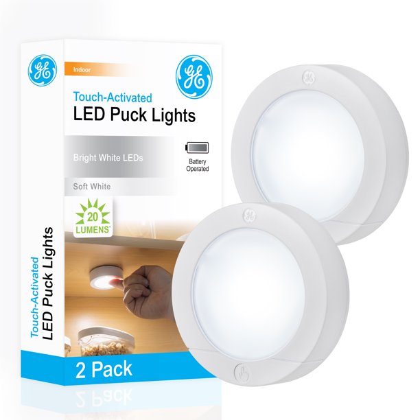 GE LED Wireless Puck Lights, Battery Operated, Touch Activated, 2Pack
