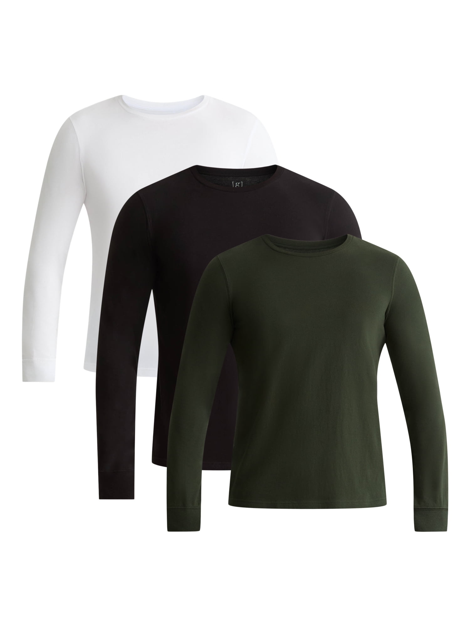George Men's and Big Men's Cotton Crewneck Tee with Long Sleeves, 3-Pack, Sizes XS-3XL