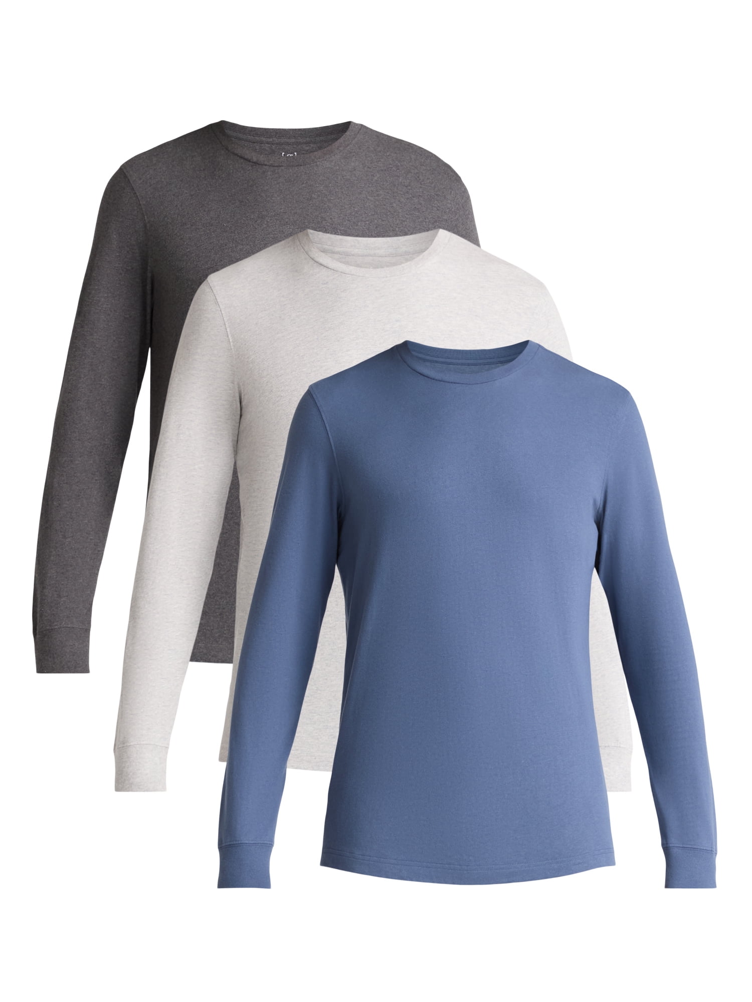 George Men's and Big Men's Cotton Crewneck Tee with Long Sleeves, 3-Pack, Sizes XS-3XL