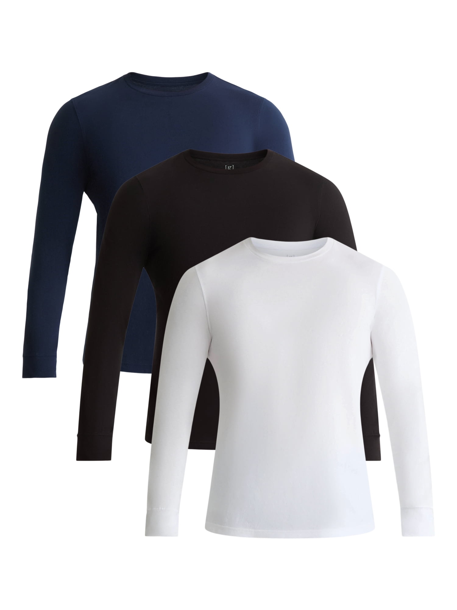 George Men's and Big Men's Cotton Crewneck Tee with Long Sleeves, 3-Pack, Sizes XS-3XL