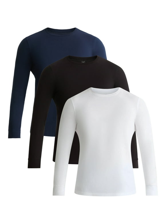 Men's and Big Men's Cotton Crewneck Tee with Long Sleeves, 3-Pack, Sizes XS-3XL