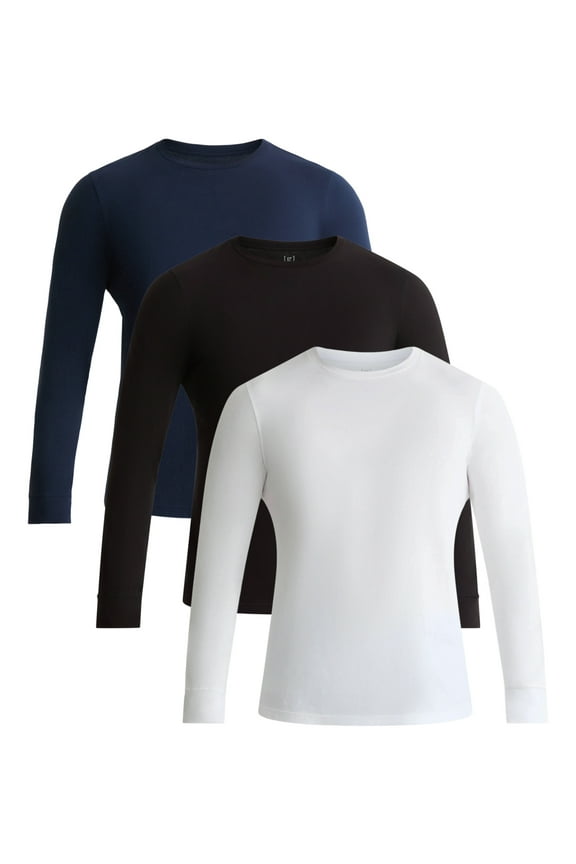 Men's and Big Men's Cotton Crewneck Tee with Long Sleeves, 3-Pack, Sizes XS-3XL