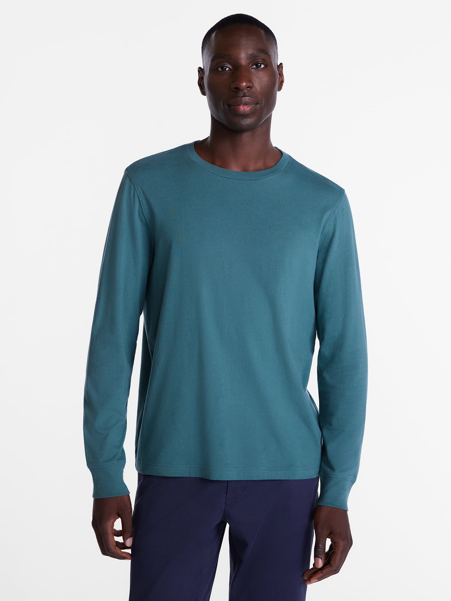 George Men's and Big Men's Cotton Crewneck Tee with Long Sleeves, Sizes XS-3XL