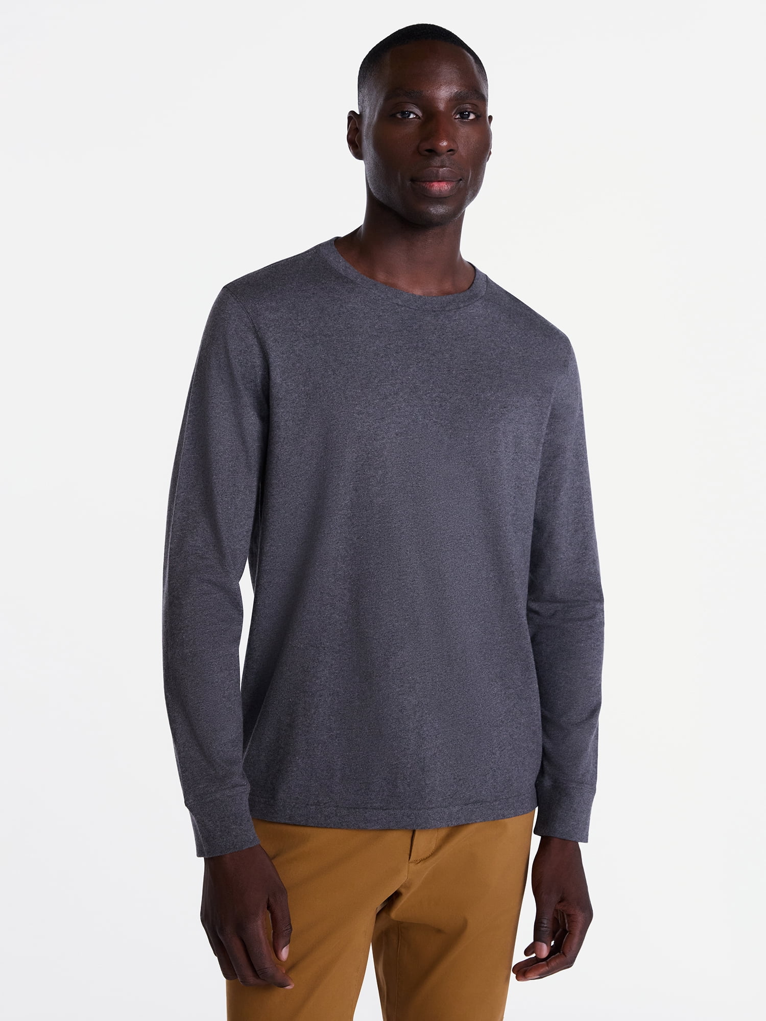 George Men's and Big Men's Cotton Crewneck Tee with Long Sleeves, Sizes XS-3XL, Big 2XB-6XB & Tall MT-4XLT