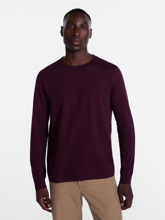 Men's and Big Men's Cotton Crewneck Tee with Long Sleeves, Sizes XS-3XL, Big 2XB-6XB & Tall MT-4XLT
