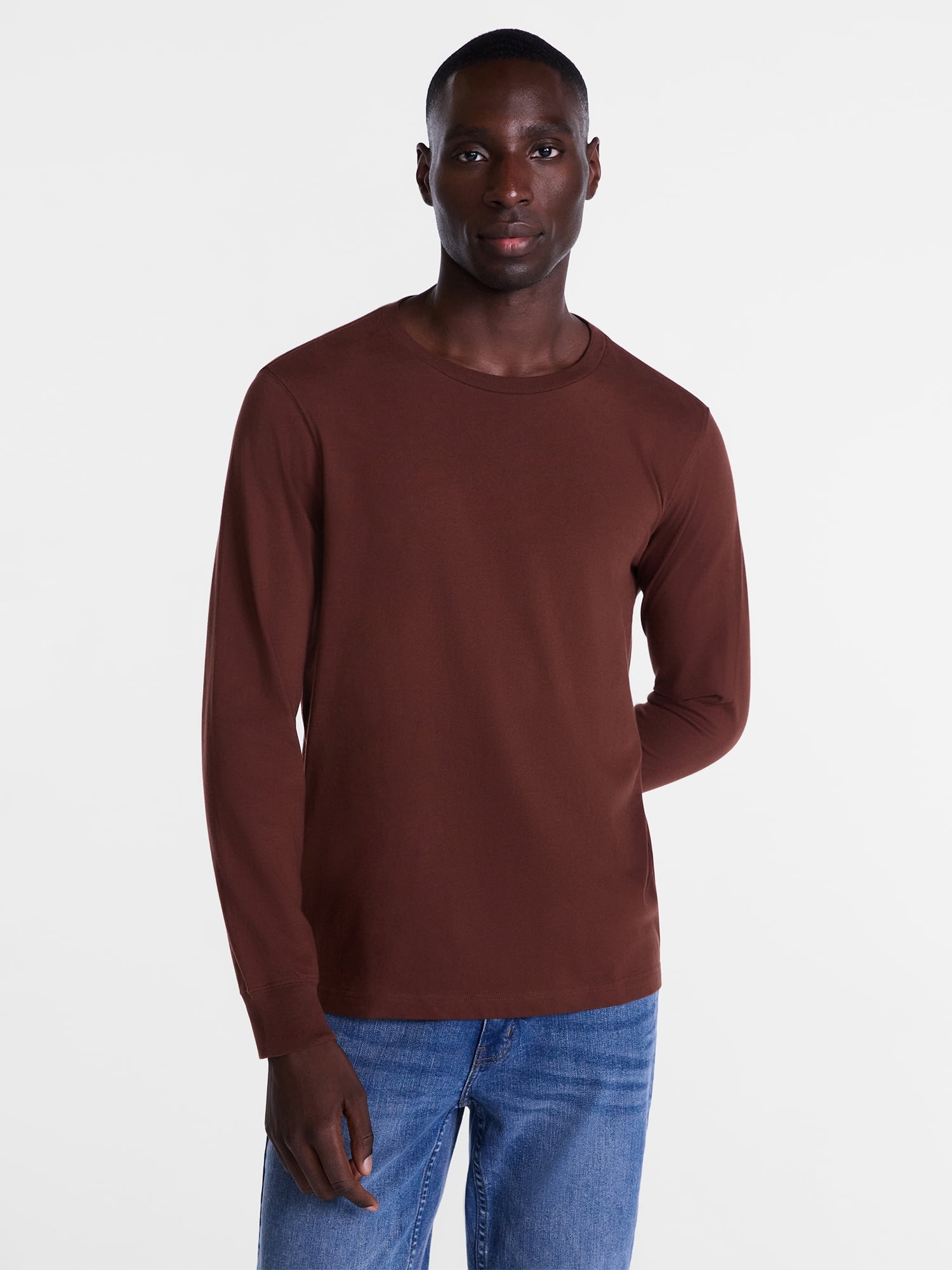 George Men's and Big Men's Relaxed Fit Cotton Crewneck Tee with Long Sleeves, Size XS-3XL