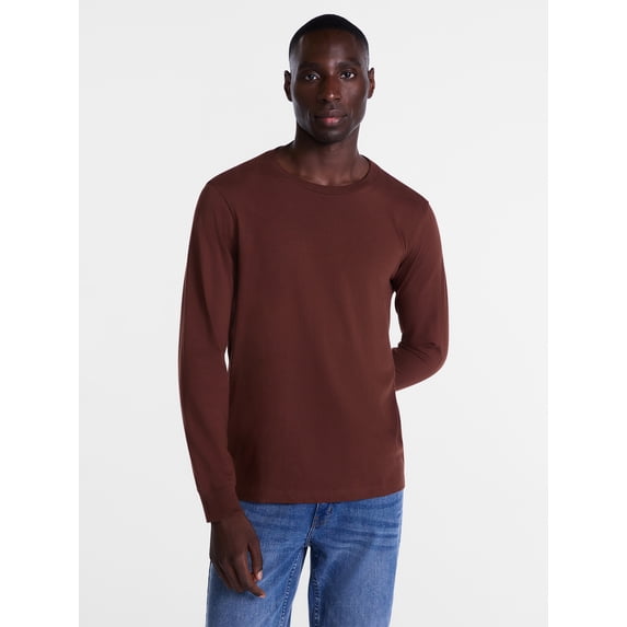 George Men's and Big Men's Relaxed Fit Cotton Crewneck Tee with Long Sleeves, Size XS-3XL