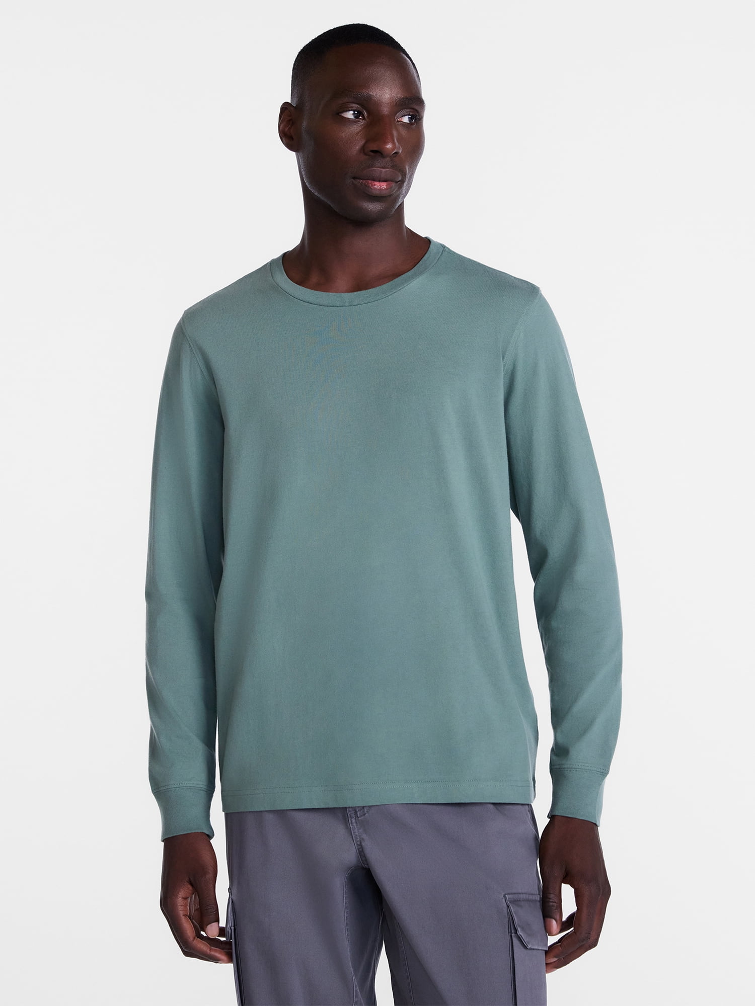 George Men's and Big Men's Relaxed Fit Cotton Crewneck Tee with Long Sleeves, Size XS-3XL