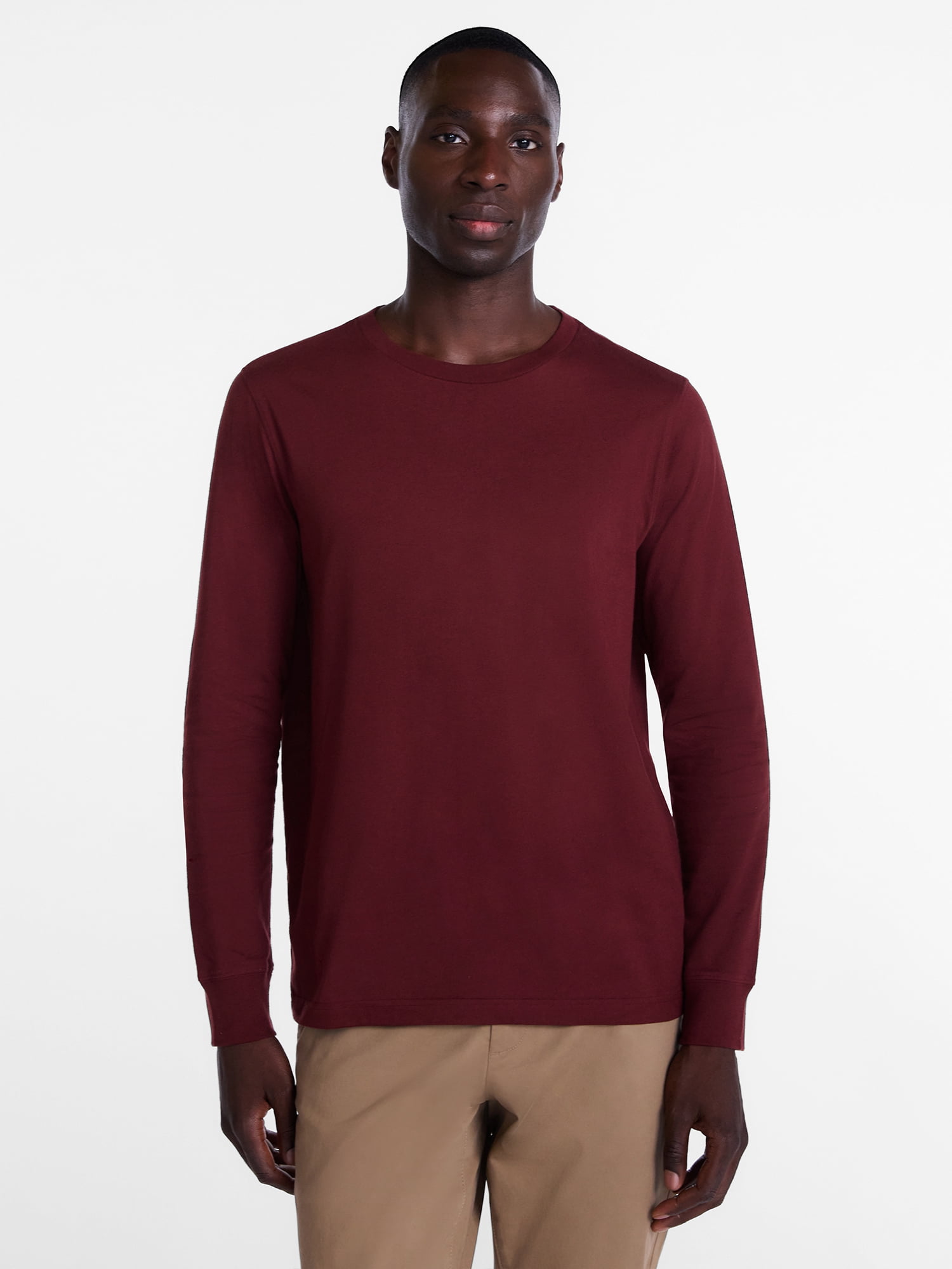 George Men's and Big Men's Cotton Crewneck Tee with Long Sleeves, Sizes XS-3XL, Big 2XB-6XB & Tall MT-4XLT