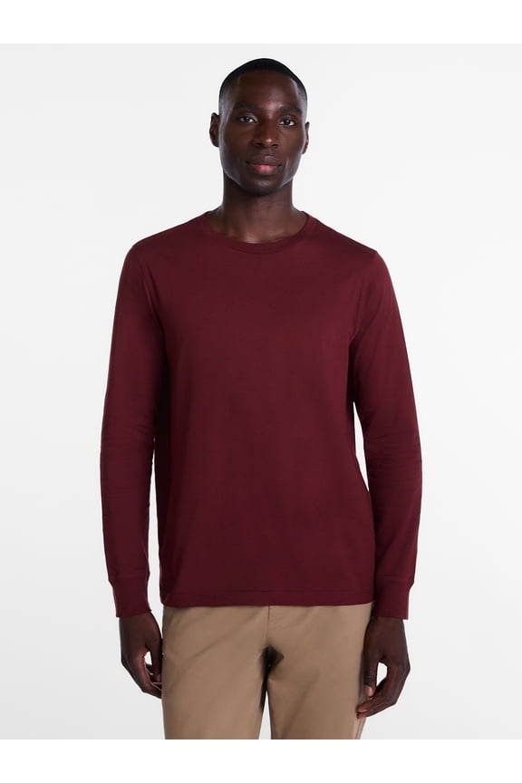 Men's and Big Men's Cotton Crewneck Tee with Long Sleeves, Sizes XS-3XL, Big 2XB-6XB & Tall MT-4XLT