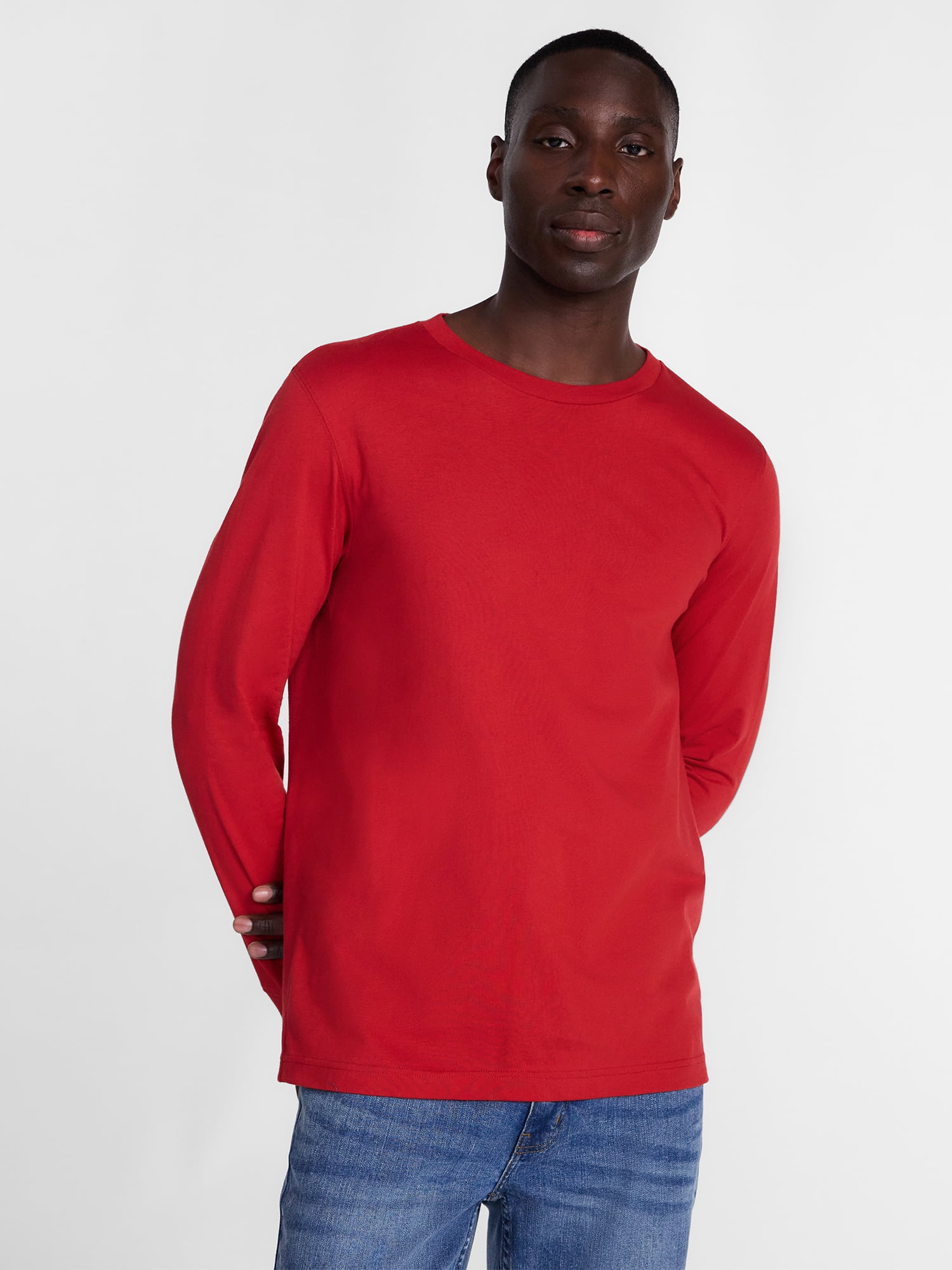 George Men's and Big Men's Cotton Crewneck Tee with Long Sleeves, Sizes XS-3XL, Big 2XB-6XB & Tall MT-4XLT