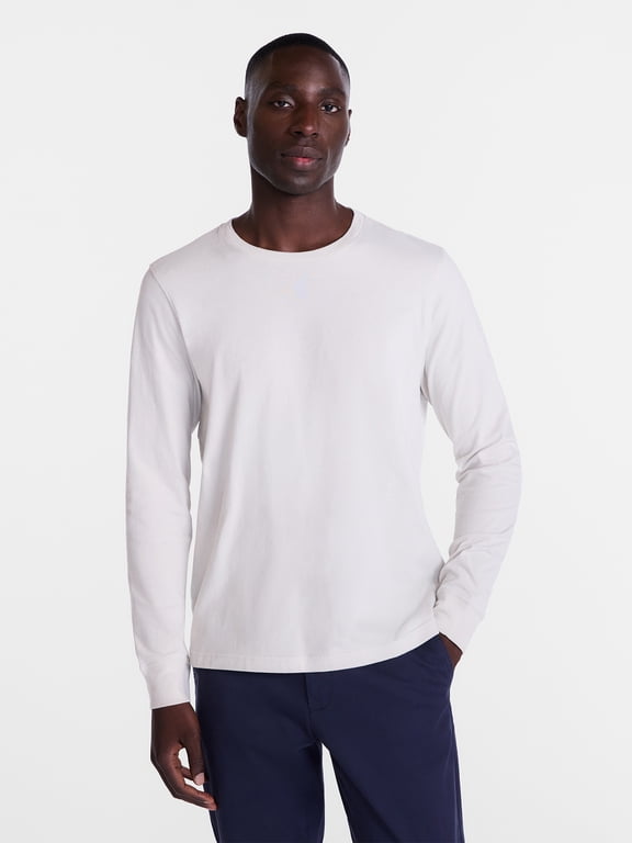 Men's and Big Men's Cotton Crewneck Tee with Long Sleeves, Sizes XS-3XL
