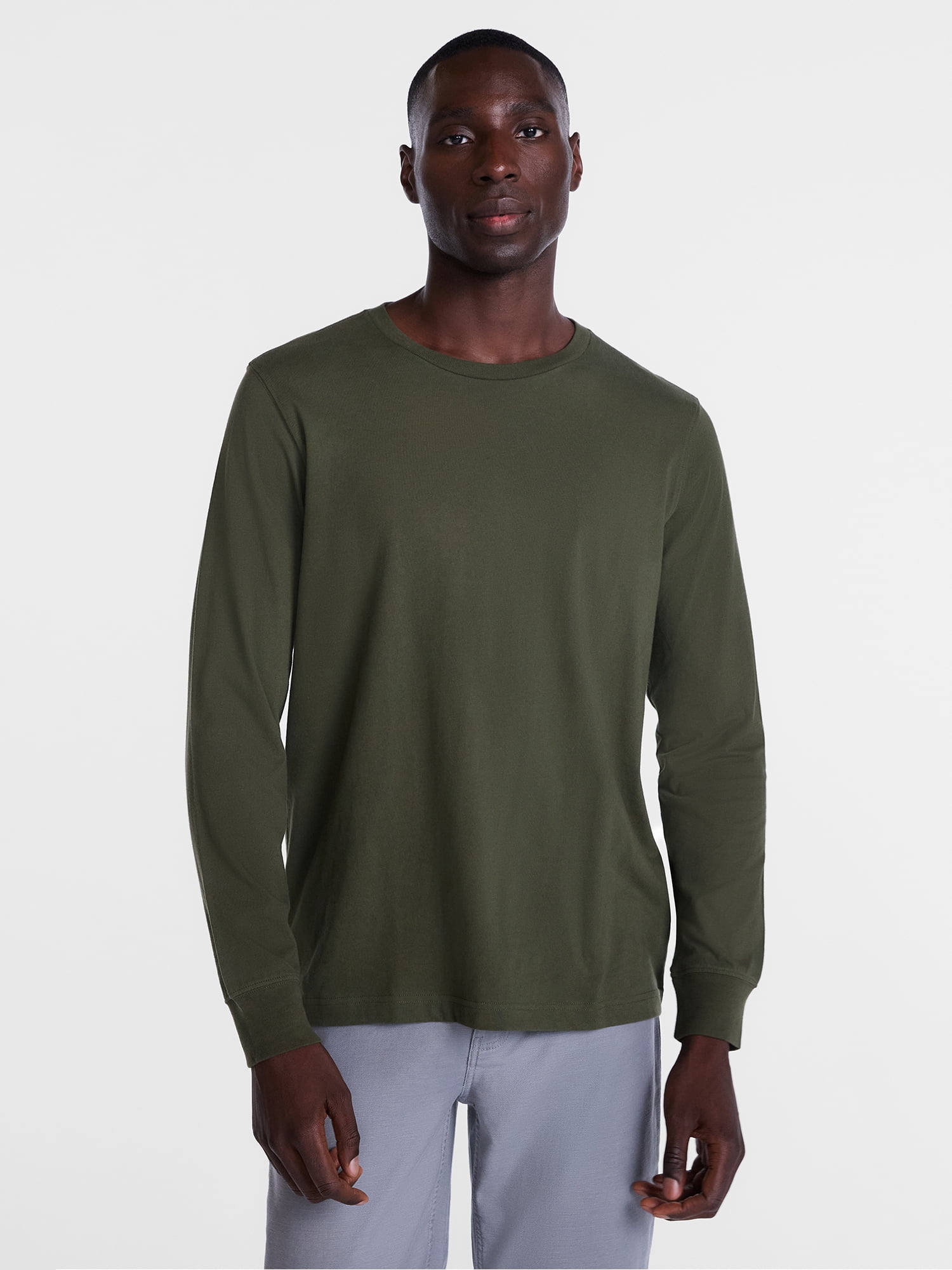 George Men's and Big Men's Cotton Crewneck Tee with Long Sleeves, Sizes XS-3XL