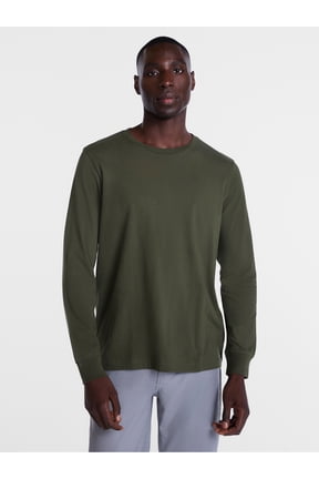 Men's and Big Men's Cotton Crewneck Tee with Long Sleeves, Sizes XS-3XL