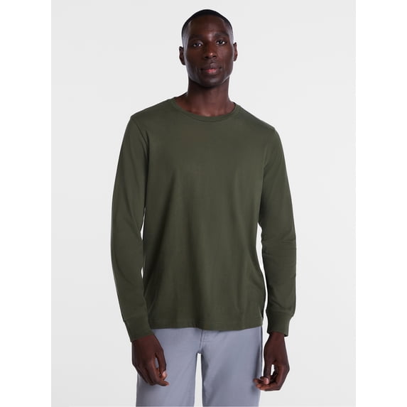 George Men's and Big Men's Cotton Crewneck Tee with Long Sleeves, Sizes XS-3XL