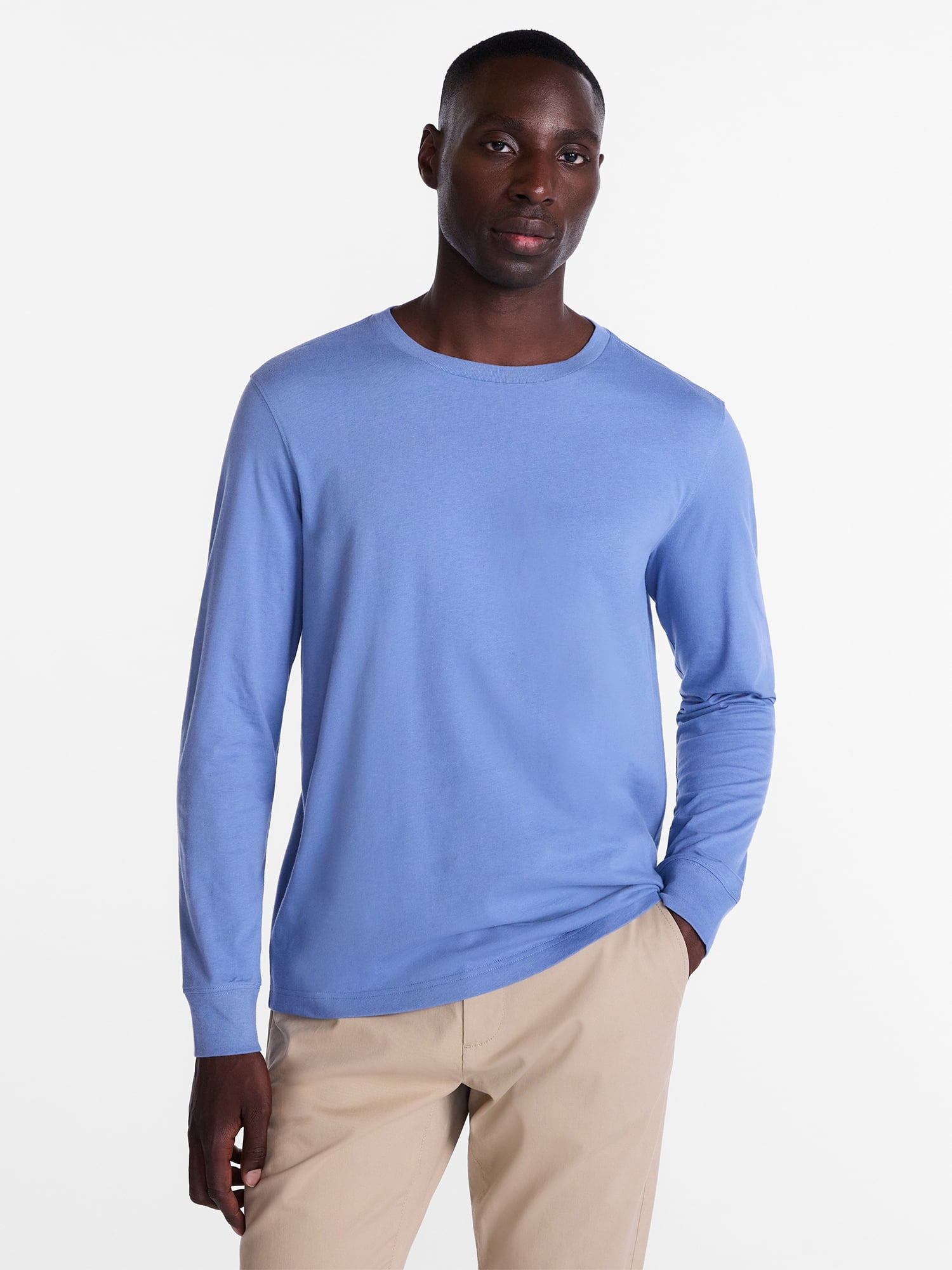 George Men's and Big Men's Cotton Crewneck Tee with Long Sleeves, Sizes XS-3XL, Big 2XB-6XB & Tall MT-4XLT