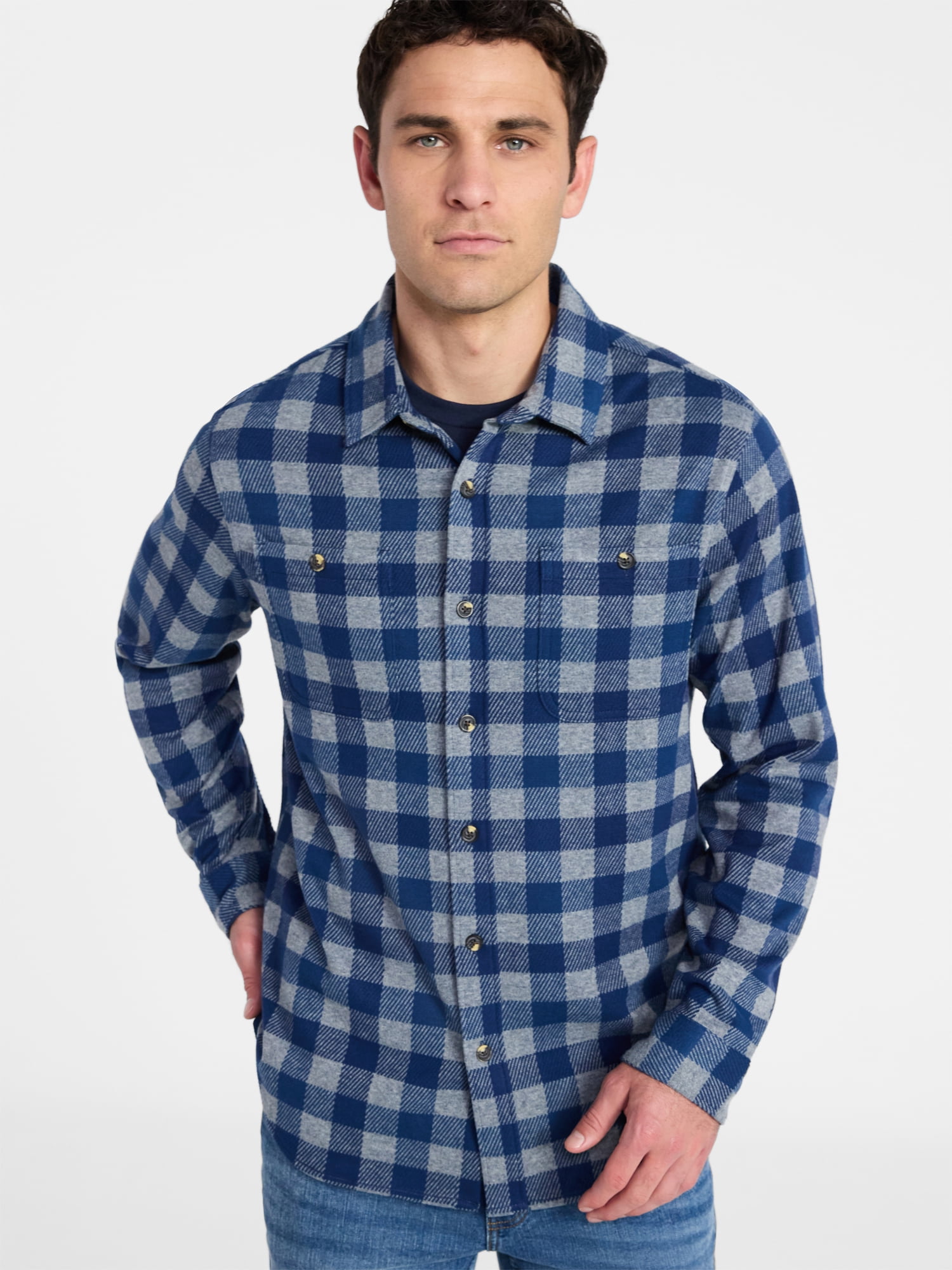 George Men's & Big Men's Knit Overshirt with Long Sleeves, Sizes S-3XL