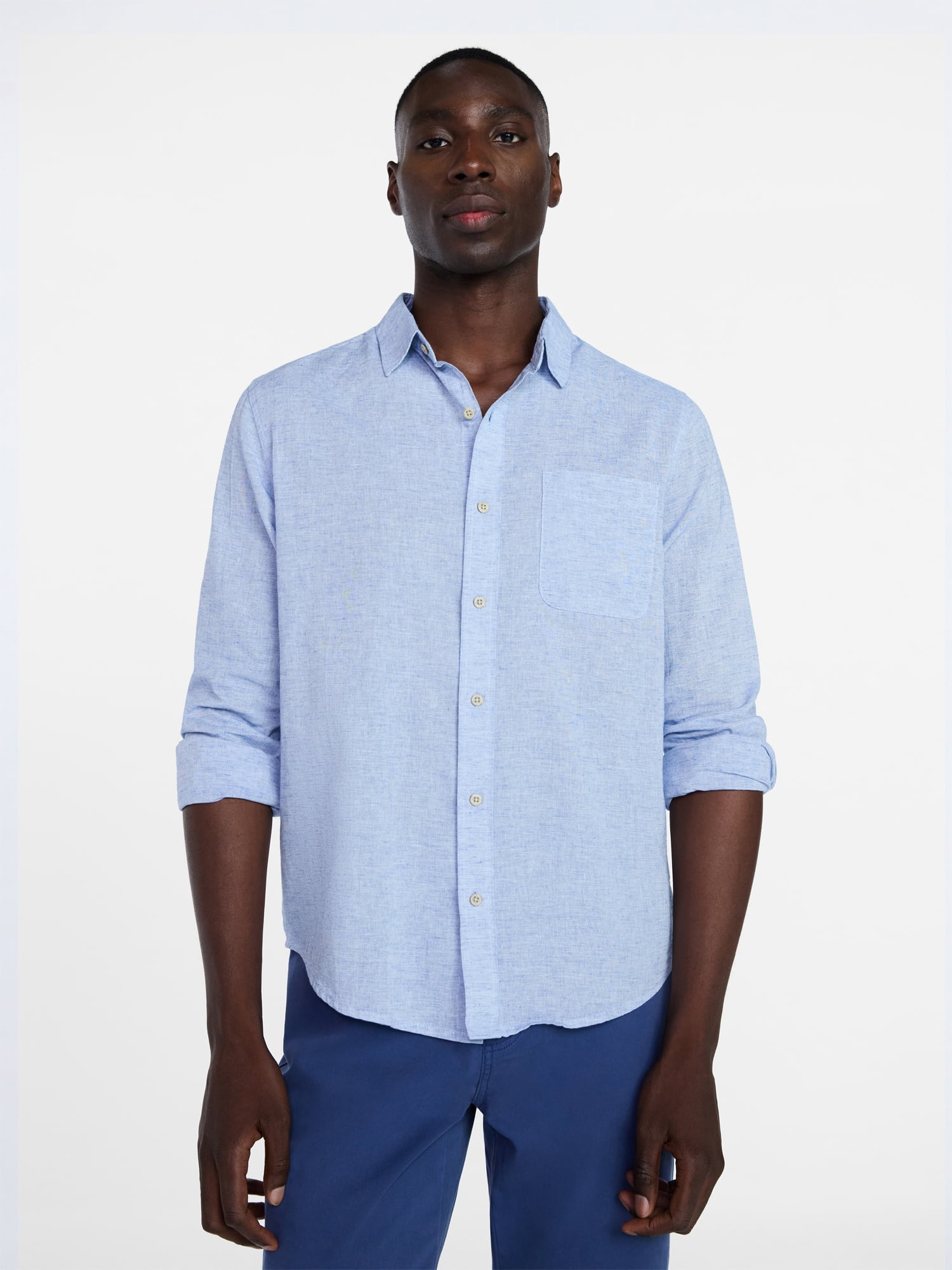 George Men's and Big Men's Linen Blend Button Up Shirt with Long Sleeves, Sizes S-5XL