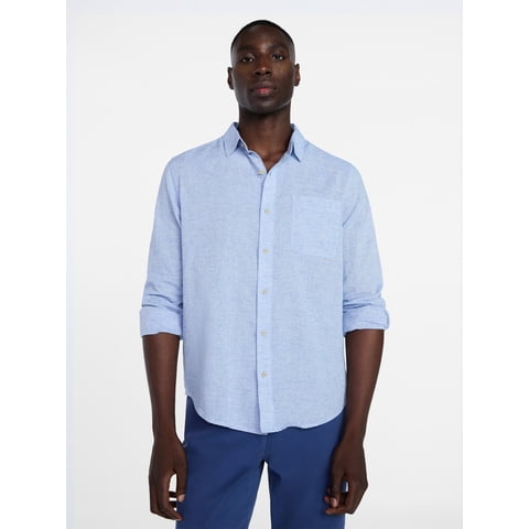 Men's and Big Men's Linen Blend Button Up Shirt with Long Sleeves, Sizes S-5XL