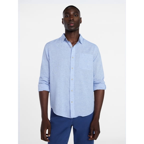 George Men's and Big Men's Linen Blend Button Up Shirt with Long Sleeves, Sizes S-5XL